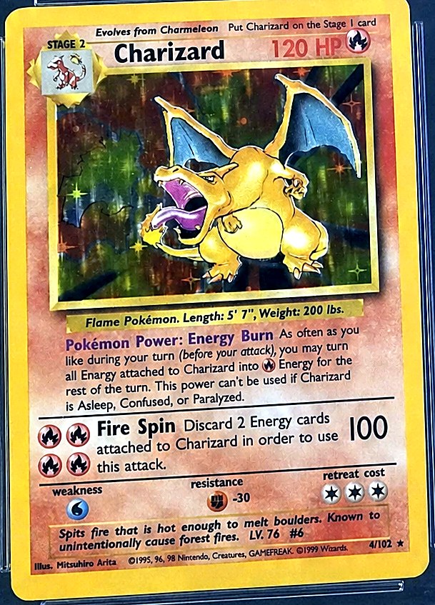 1999 Pokémon Base Set, Unlimited (1999) 4/102 Charizard — Holo, graded CGC 10